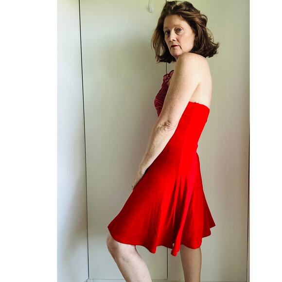 Vintage 90s Red Fit & Flare Dress Size M L Sexy Halter Clubwear Party Dress USA - Picture 7 of 9